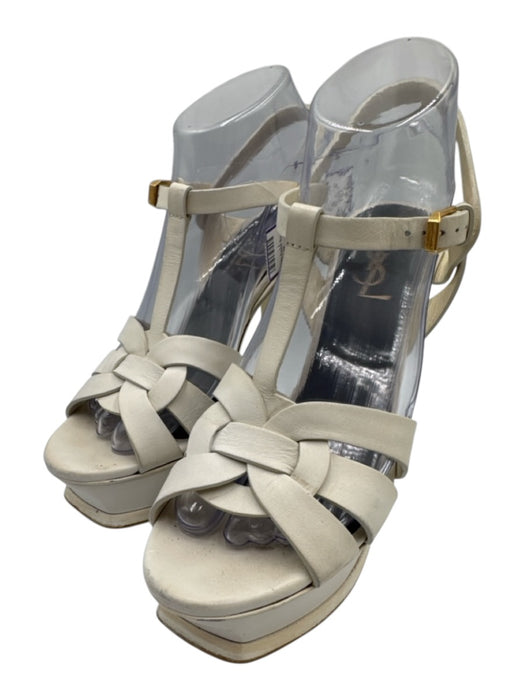 Saint Laurent Shoe Size 38 Ivory White Leather Ankle Strap Criss Cross Pumps Ivory White / 38