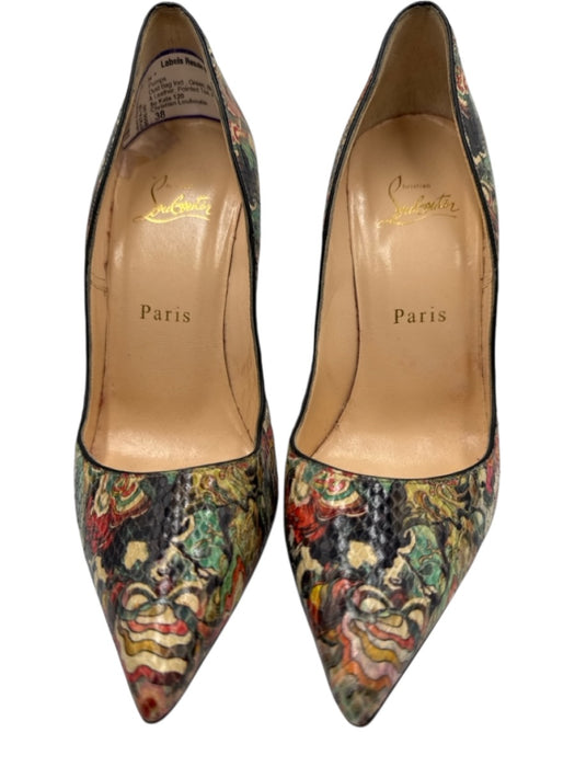 Christian Louboutin Shoe Size 38 Green, Black, Red Python & Leather Pumps Green, Black, Red / 38