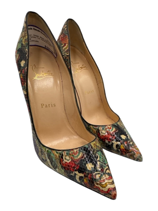 Christian Louboutin Shoe Size 38 Green, Black, Red Python & Leather Pumps Green, Black, Red / 38