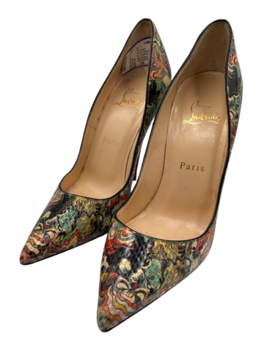 Christian Louboutin Shoe Size 38 Green, Black, Red Python & Leather Pumps Green, Black, Red / 38