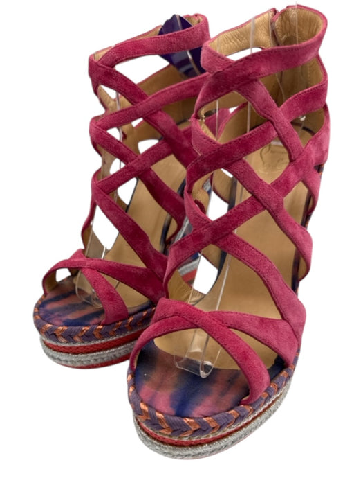 Christian Louboutin Shoe Size 37 Pink, Purple, Silver Leather Suede Espadrille Pink, Purple, Silver / 37