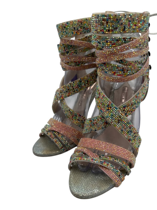 Sophia Webster Shoe Size 38.5 Pink, Blue, Green Leather open toe Beaded Pumps Pink, Blue, Green / 38.5