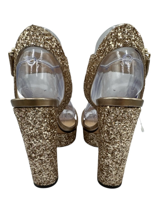 Jimmy Choo Shoe Size 38 Gold Leather open toe Glitter Square Toe Pumps Gold / 38