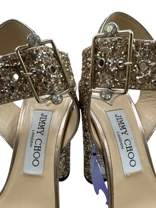 Jimmy Choo Shoe Size 38 Gold Leather open toe Glitter Square Toe Pumps Gold / 38