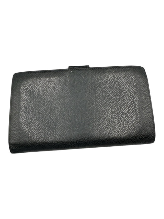 Chanel Black Caviar Leather Snap Button Interlocking CC Bifold Wallets Black