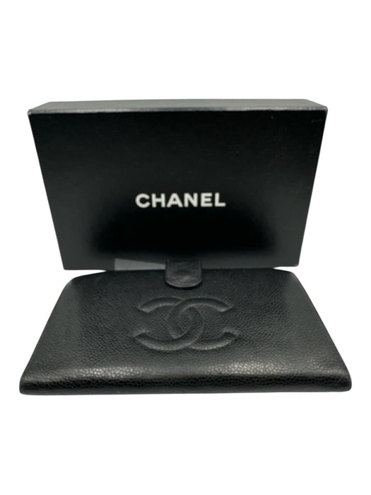 Chanel Black Caviar Leather Snap Button Interlocking CC Bifold Wallets Black