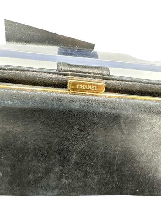 Chanel Black Caviar Leather Snap Button Interlocking CC Bifold Wallets Black
