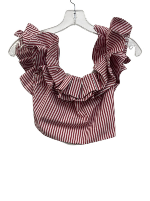 Wayf Size XS/S Red & White Polyester Blend Striped Ruffle Detail Midi Skirt Set Red & White / XS/S