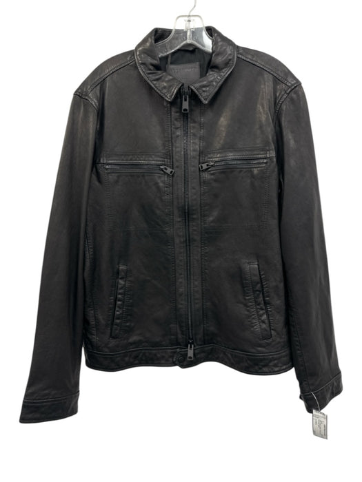 ALLSAINTS NWT Size L Black Leather Solid Zip UP Men's Jacket Black / L