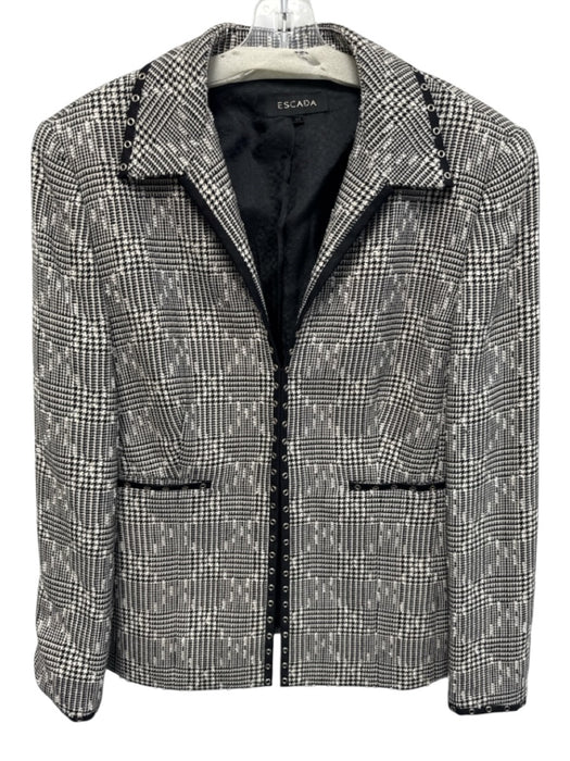 Escada Size 44/42 White, Black, Beige New Wool Blend Hook & Eye Collar Skirt Set White, Black, Beige / 44/42
