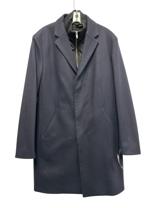 Theory Size L Navy Blue Wool Blend Solid Overcoat Men's Jacket Navy Blue / L