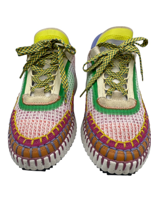 Chloe Shoe Size 36 Multi Color Textile Woven Platform Lace Up Speckled Sneakers Multi Color / 36