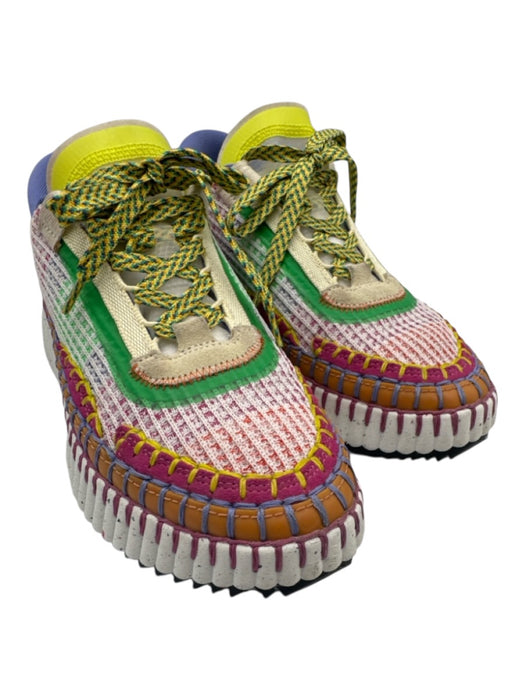 Chloe Shoe Size 36 Multi Color Textile Woven Platform Lace Up Speckled Sneakers Multi Color / 36