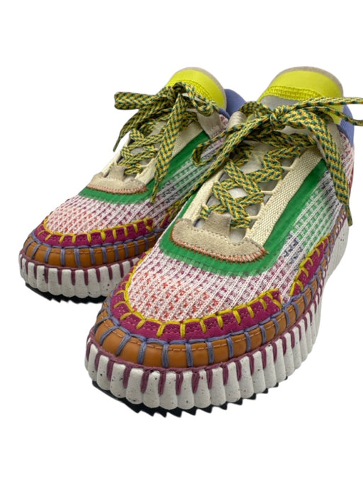 Chloe Shoe Size 36 Multi Color Textile Woven Platform Lace Up Speckled Sneakers Multi Color / 36