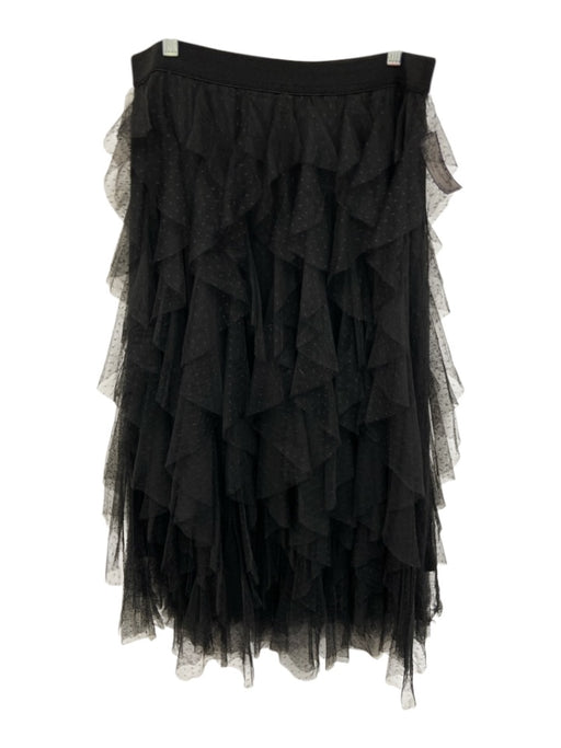 By Anthropologie Size XL Black Polyester Elastic Waistband Polka Dot Mesh Skirt Black / XL