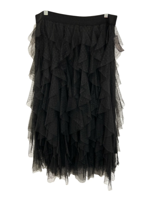 By Anthropologie Size XL Black Polyester Elastic Waistband Polka Dot Mesh Skirt Black / XL