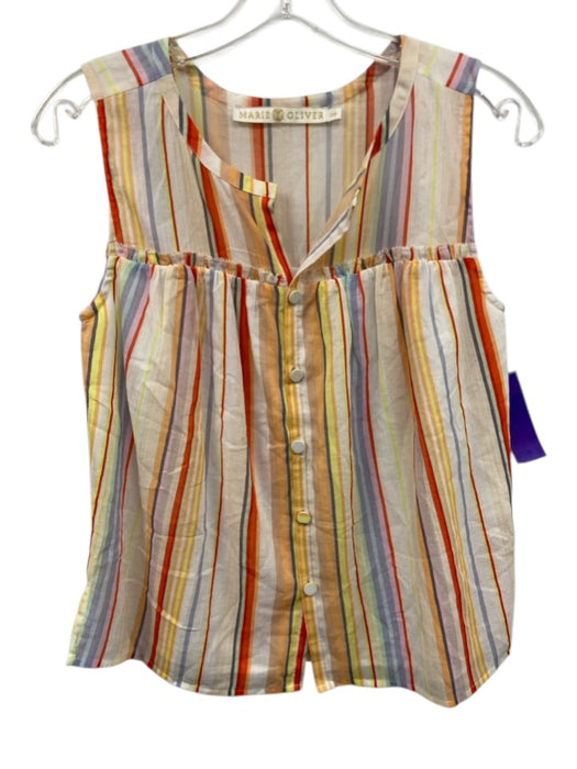 Marie Oliver Size XXS White, Red & Multi Cotton Sleeveless Striped Button Up Top White, Red & Multi / XXS