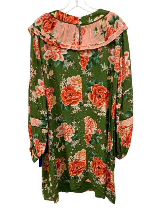 Farm for Anthropologie Size 2X Green & Pink Viscose Floral Ruffle Detail Dress Green & Pink / 2X