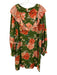 Farm for Anthropologie Size 2X Green & Pink Viscose Floral Ruffle Detail Dress Green & Pink / 2X