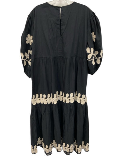 By Anthropologie Size XL Black & Cream White Cotton Embroidered Gathered Dress Black & Cream White / XL
