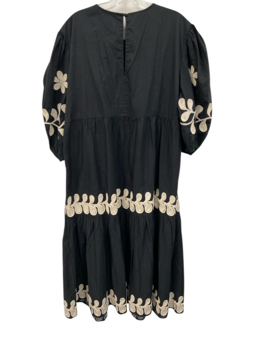 By Anthropologie Size XL Black & Cream White Cotton Embroidered Gathered Dress Black & Cream White / XL