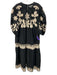 By Anthropologie Size XL Black & Cream White Cotton Embroidered Gathered Dress Black & Cream White / XL