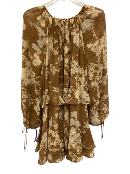 Parker Size 12 Brown & Cream Polyester Floral Silouhette Keyhole Back Dress Brown & Cream / 12