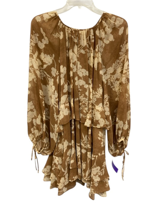 Parker Size 12 Brown & Cream Polyester Floral Silouhette Keyhole Back Dress Brown & Cream / 12