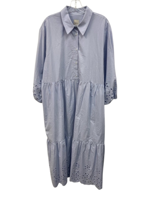 Maeve Size XL Light Blue Cotton Floral Eyelet Long Balloon Sleeve Collared Dress Light Blue / XL