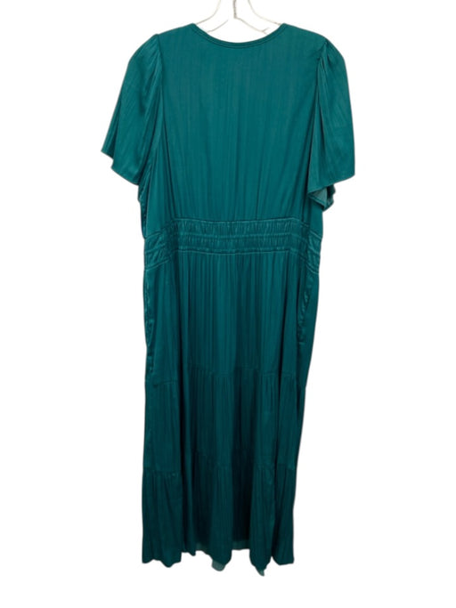 By Anthropologie Size 1X Teal Green Missing Fabric Tag Satin Short Sleeve Dress Teal Green / 1X