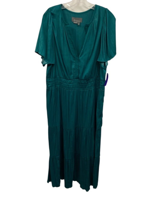 By Anthropologie Size 1X Teal Green Missing Fabric Tag Satin Short Sleeve Dress Teal Green / 1X