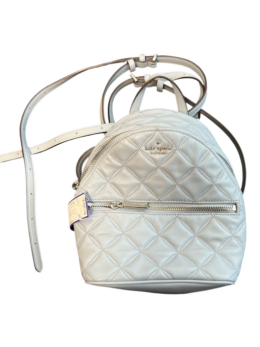 Kate Spade Light Blue Leather Silver Hardware Backpack Zip Close Quilted Bag Light Blue / Small