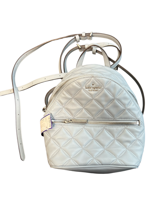 Kate Spade Light Blue Leather Silver Hardware Backpack Zip Close Quilted Bag Light Blue / Small