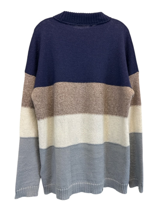 Off White AS IS Size M Blue & Multi Wool Color Block Distressed Men's Sweater Blue & Multi / M