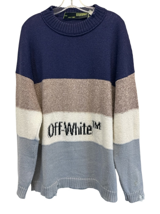 Off White AS IS Size M Blue & Multi Wool Color Block Distressed Men's Sweater Blue & Multi / M
