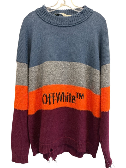 Off White Size M Orange & Multi Wool Color Block Distressed Men's Sweater Orange & Multi / M