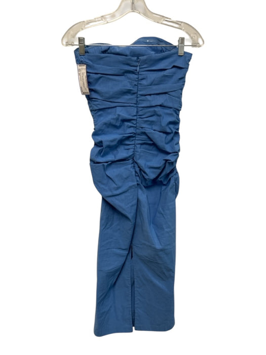 By Anthropologie Size XS Slate Blue Cotton Strapless Ruched Sides Midi Dress Slate Blue / XS
