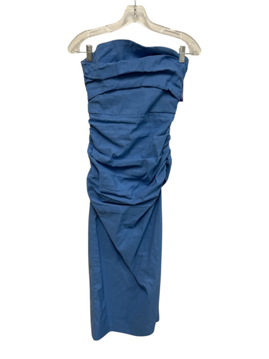 By Anthropologie Size XS Slate Blue Cotton Strapless Ruched Sides Midi Dress Slate Blue / XS