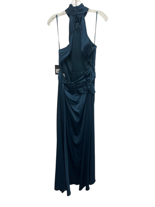 Ieena for Mac Duggal Size 8 Teal Blue Polyester Satin High Neck High Slit Gown Teal Blue / 8