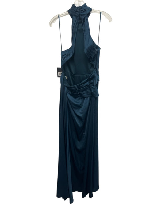 Ieena for Mac Duggal Size 8 Teal Blue Polyester Satin High Neck High Slit Gown Teal Blue / 8