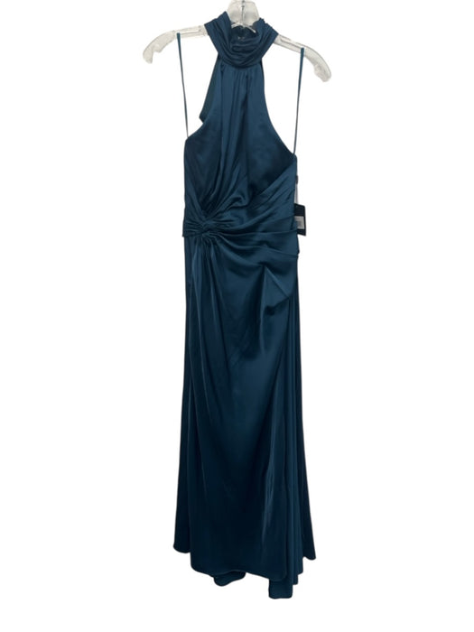 Ieena for Mac Duggal Size 8 Teal Blue Polyester Satin High Neck High Slit Gown Teal Blue / 8