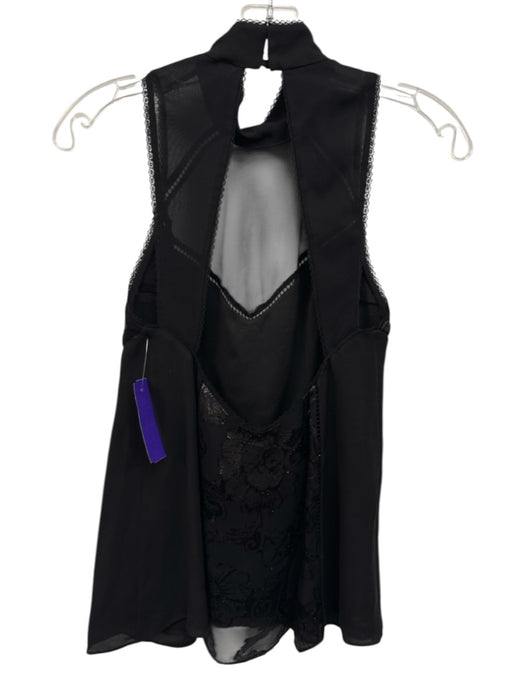 Haute Hippie Size XS Black Silk Sleeveless Lace Detail Metallic Thread Top Black / XS
