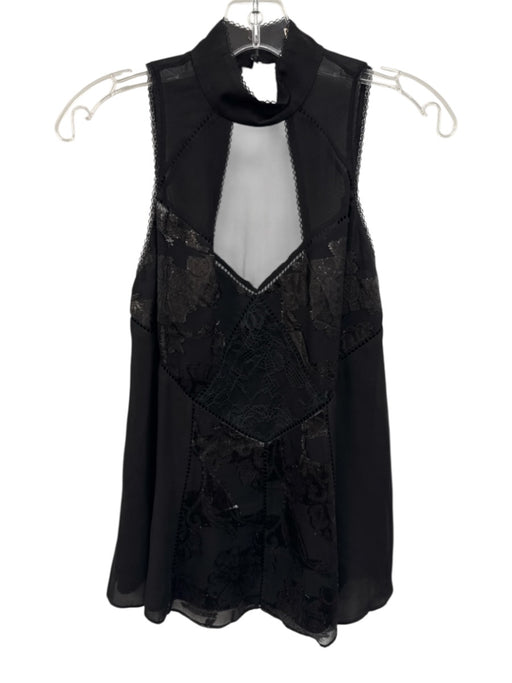 Haute Hippie Size XS Black Silk Sleeveless Lace Detail Metallic Thread Top Black / XS