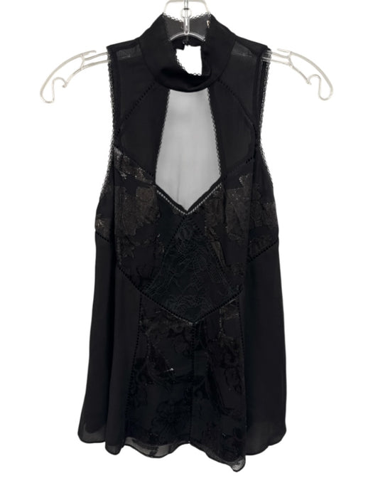 Haute Hippie Size XS Black Silk Sleeveless Lace Detail Metallic Thread Top Black / XS