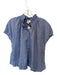 Pomander Place Size XXL Blue Cotton Cap Sleeve Ruffle Collar Buttons Top Blue / XXL