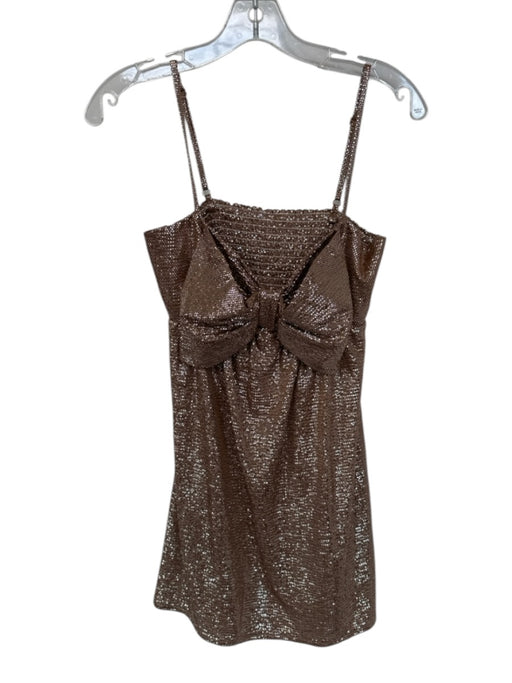 Show Me Your Mumu Size M Brown & Silver Polyester Bow Metalic Polka dot Dress Brown & Silver / M