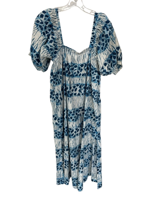 A Piece Apart Size M Blue & White Cotton Short Sleeve Tie Dye Square Neck Dress Blue & White / M
