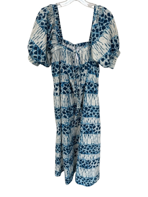 A Piece Apart Size M Blue & White Cotton Short Sleeve Tie Dye Square Neck Dress Blue & White / M