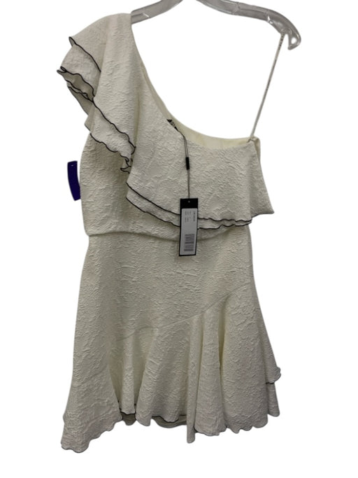 Halston Heritage Size 8 Cream & Black Polyester One Shoulder Seersucker Dress Cream & Black / 8