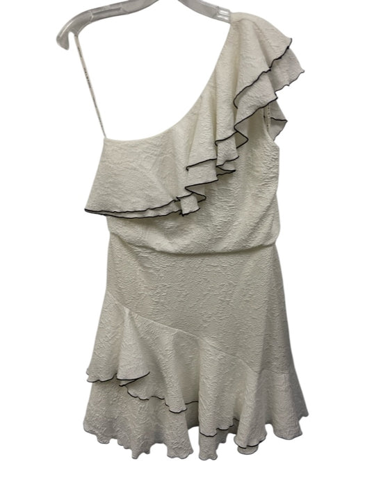 Halston Heritage Size 8 Cream & Black Polyester One Shoulder Seersucker Dress Cream & Black / 8